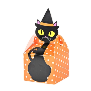 Halloween gift box with orange background and black cat witch design for candies