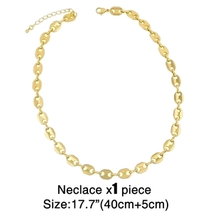 Golden coffee bean link necklace 17.7 inch with lobster clasp on white background