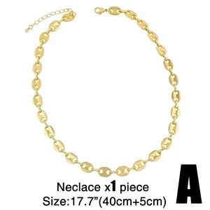 Gold plated hip hop coffee bean link necklace with lobster clasp 40cm plus 5cm chain