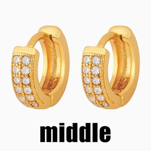 Gold double-row zircon hoop earrings with a minimalist pavé setting for women