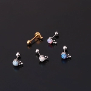 Mini stainless steel opal cartilage earrings set with screw back studs in five colors