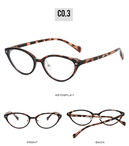 Dettagli degli occhiali cat-eye tartarugati con naselli morbidi e lenti anti-luce blu