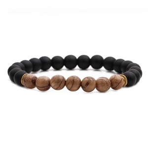 8mm Wenge wood and tiger eye beaded bracelet with matte lava stone and gold accents