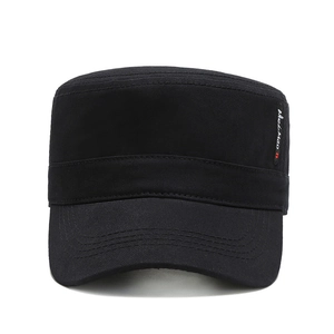 Casquette militaire noire classique pour homme en coton avec étiquette latérale décorative