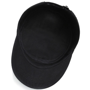 Casquette militaire classique noire à sommet plat en coton avec bord cousu style décontracté