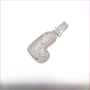 Macro shot of bubble heart pendant with white zircons and stone-set bail detail