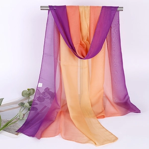 Elegant purple and orange gradient chiffon sun protection scarf with lightweight drape