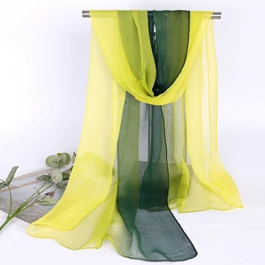 Lightweight gradient chiffon scarf transitions from bright yellow to deep green silk