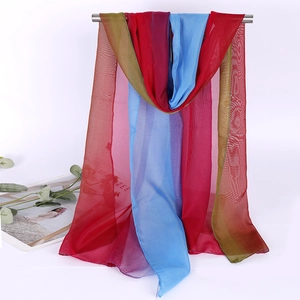 Detail of multi-color sheer georgette scarf showing light semi-transparent fabric texture