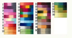 Detailed color chart showing 35 gradient options for thin georgette sun protection scarves