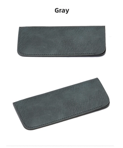 Étui à lunettes fin en similicuir gris avec ouverture latérale et coutures assorties