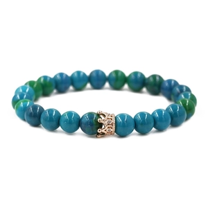 Beaded malachite crown bracelet with rose gold charms and turquoise style stone beads