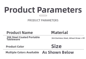 Detailed chart showing 304 stainless steel cutlery set specifications and materials