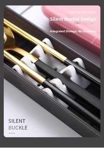 Detail of 304 stainless steel cutlery set with silent buckle for secure portable storage