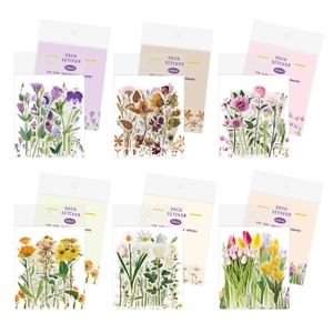 Set of 6 packs waterproof PET floral stickers with tulips and sunflowers for DIY journaling