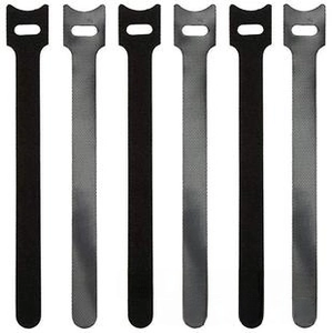 Set of 6 black nylon cable ties with hook and loop fasteners for desk wire management