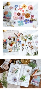 Detail of PET floral stickers with daisy and hydrangea motifs for DIY scrapbooking