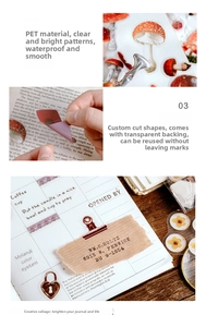 Waterproof PET stickers with mushroom and flower patterns for DIY scrapbooking