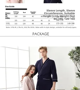 Detailed size guide table for waffle knit bathrobes with height and weight recommendations