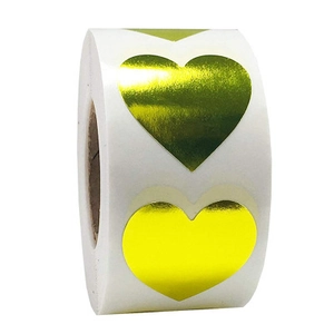 Golden heart-shaped adhesive foil sticker roll for gift packaging and decoration