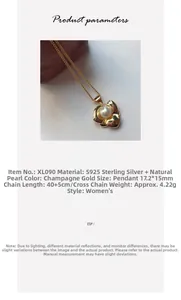 Detail specifications of S925 silver flower necklace with pearl in champagne gold