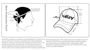 Detailed size guide and head circumference measurement chart for the plaid baseball cap