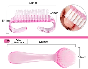 Detailed size view of pink nail cleaning brushes with precise millimeter measurements