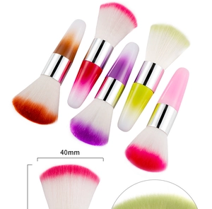 Set of five gradient colorful nail dust brushes with 40mm bristles on white background