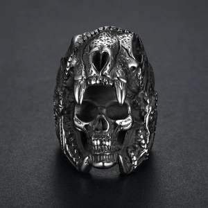 Skull Ring Stainless Steel Double Layer Gothic Punk Biker Vintage Retro Band Rings For Men