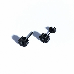 Industrial gear nut stud earrings for men and women in black titanium steel