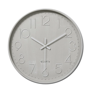 Modern 12-inch silent quartz wall clock with 3D embossed numbers in matte Morandi gray