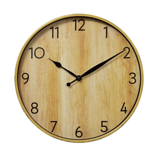 Modern 12-inch silent wall clock with light wood grain dial and black 3D numbers