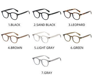 Collection of TR90 retro round glasses frames in seven distinct colors with metal details