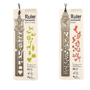 Vintage metal hollow ruler bookmark set featuring merry-go-round and birdcage shapes
