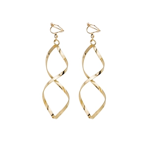 Minimalist gold spiral wavy drop earrings with a metallic twist curved design
