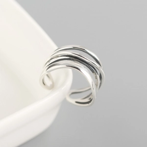 Anello aperto multistrato irregolare in argento sterling S925 dallo stile minimalista
