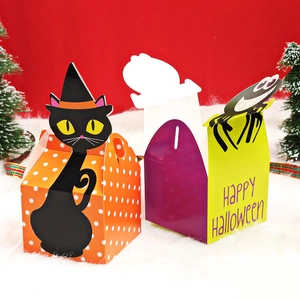 Halloween gift boxes with black cat and spider patterns for candy and treats