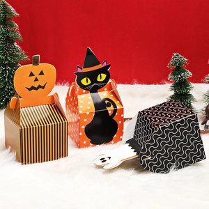 Halloween gift boxes featuring pumpkin, black cat, and ghost designs for candy and treats