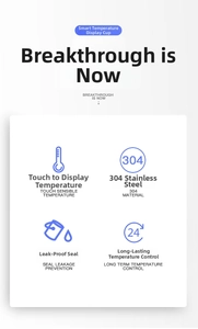 Detail showing 304 stainless steel smart LED temperature display and leakproof seal technology