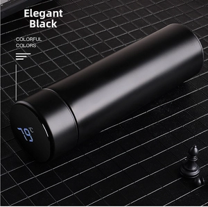 Detail of matte black smart bottle lid with LED touch screen showing 79°C temperature