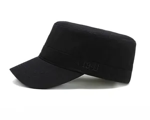 Detailed side view of black cotton cadet cap with 1941 star embroidery and curved brim