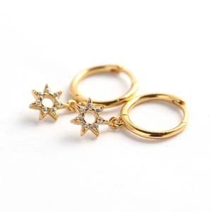 Elegant gold S925 sterling silver hoop earrings featuring sparkling star charms