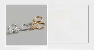Detail of S925 sterling silver star hoop earrings with dimensions and color options
