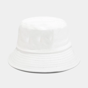Close-up of high-quality white cotton canvas sun hat with detailed brim stitching