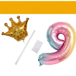 32-inch gradient number 9 balloon set with golden crown for birthday party decoration