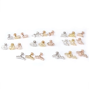 16G stainless steel stud earrings set in silver gold and rose gold with zircon stones