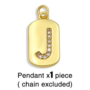 Detailed close-up of a gold-plated rectangular J letter pendant with zircon micro-inlay