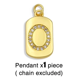 Detailed view of a gold-plated rectangular pendant with sparkling zircon oval inlay