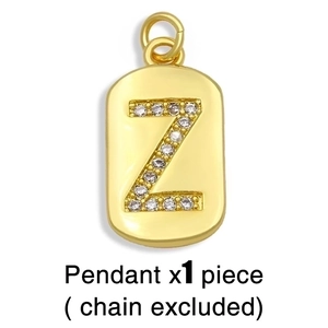 Detailed macro view of a gold-plated rectangular pendant with micro-pave letter Z charm