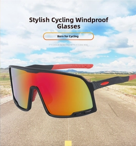 Detail of orange-red gradient windproof cycling glasses with matte black frame